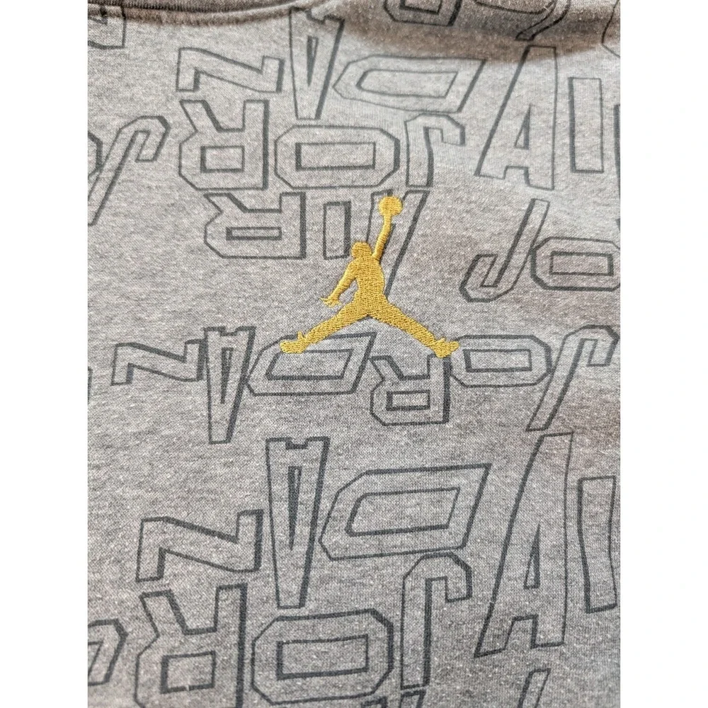 Jordan Boys Large Hoodie Grey All Over Print Gold Jumpman Logo Youth‎ 12-13